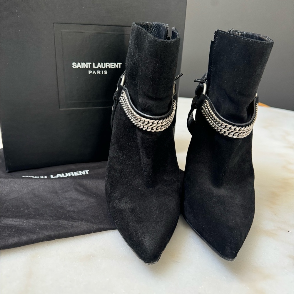 Saint Laurent Paris ankle boots suede with chain authentic - Picture 10 of 16